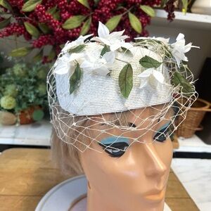 Vintage ladies hat white netting Reggi Wilshire retro